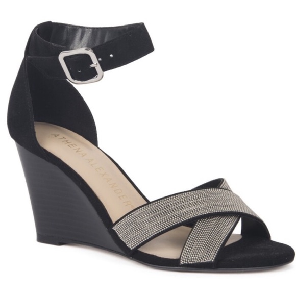 Athena Alexander Black and Silver Wedge Sandals - Picture 1 of 13
